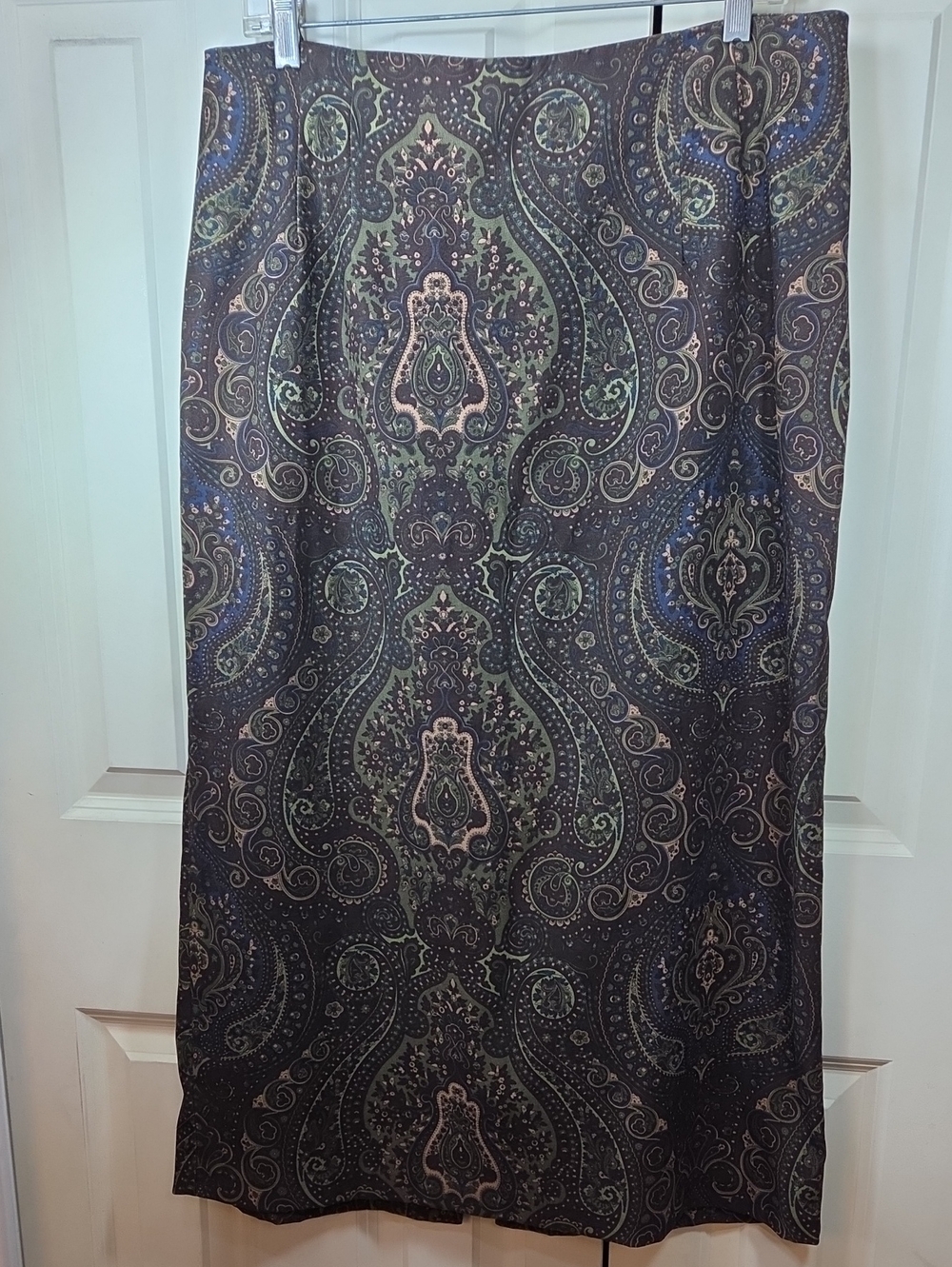 Briggs New York Black Paisley-Print Midi Skirt with Green and Pink Accents
